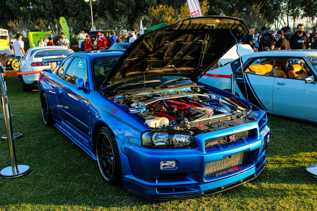 Engine bay of a Japanese sports car