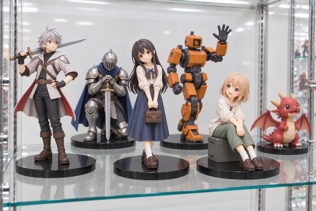 Shelf of original anime-style figures
